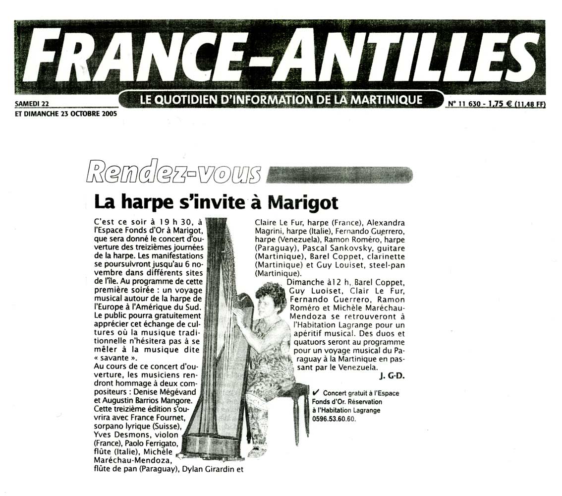 Articolo: France-Antilles, 22 ottobre 2005
