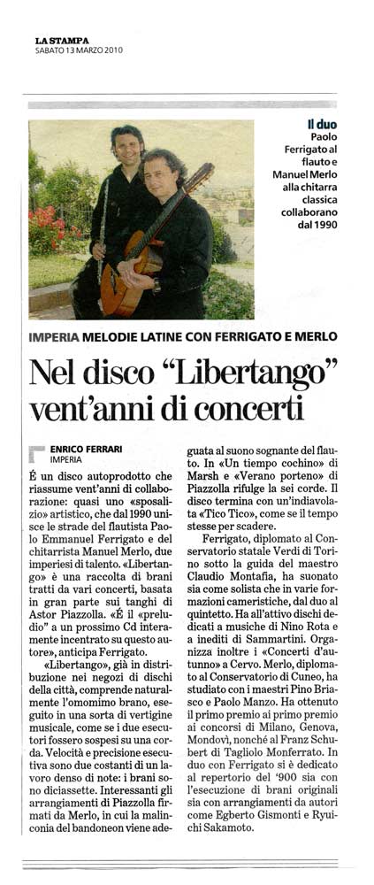 Articolo: La Stampa, 13 marzo 2010